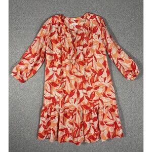 Westbound Womens Dress Flowy Orange White Neck Long Sleeve Loose Size Medium